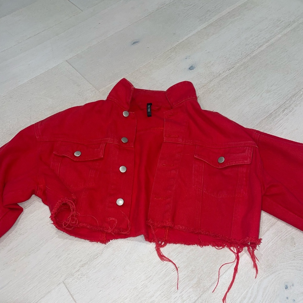 Hot Red cropped jean jacket
